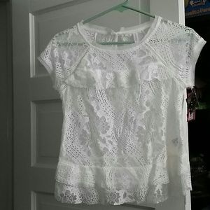 Sheer sleeve Lace Ruffle Top